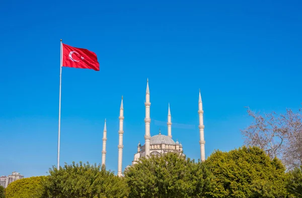 Mosquée Islamique Avec Palmiers Adana Seyhan Ville Turquie Ciel Bleu — Photo