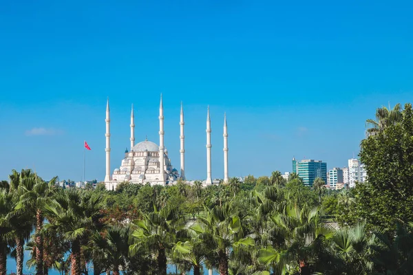 Mosquée Centrale Sabanci Dans Ville Adana Turquie Avec Seyhan River — Photo