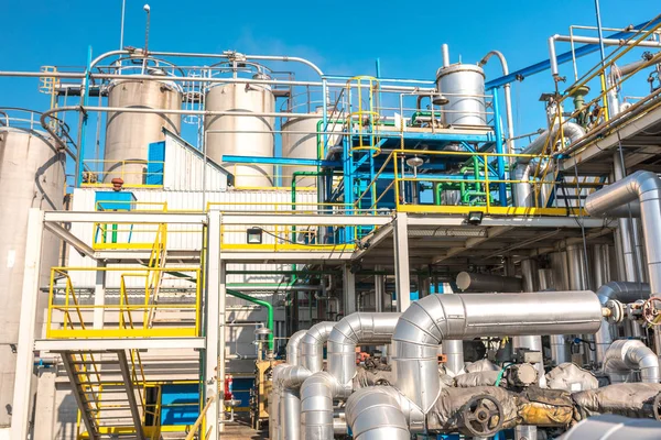 Planta Fábrica Instalación Industria Química Refinería Petróleo Gas Fábrica Tuberías — Foto de Stock