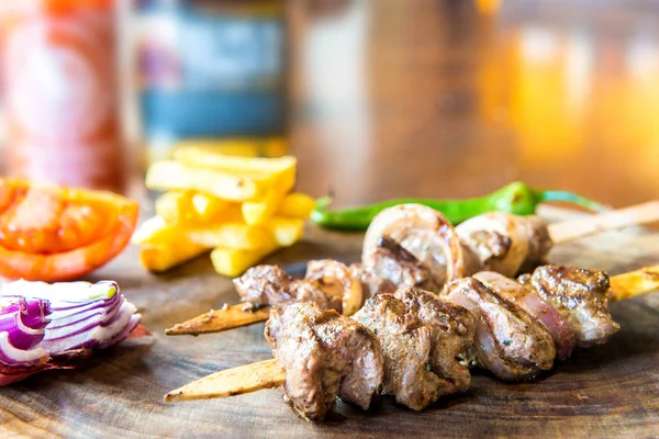 Dipanggang Atau Dipanggang Shish Kebab Chop Stick Shashlik Atau Shish — Stok Foto