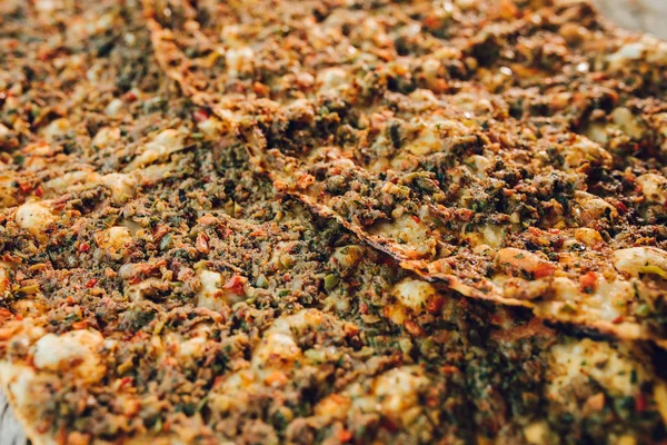 Deliciosa Pizza Turca Lahmacun Lahmacun Cocina Turca Cultura Cocina Restaurante — Foto de Stock