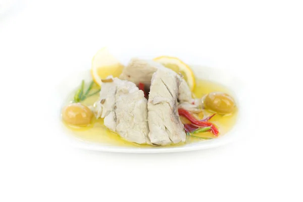 Marinated fish appetizer. This marinated fish on isolated background. Delicious tasty yummy marinated fish appetizer. Seafood appetizer