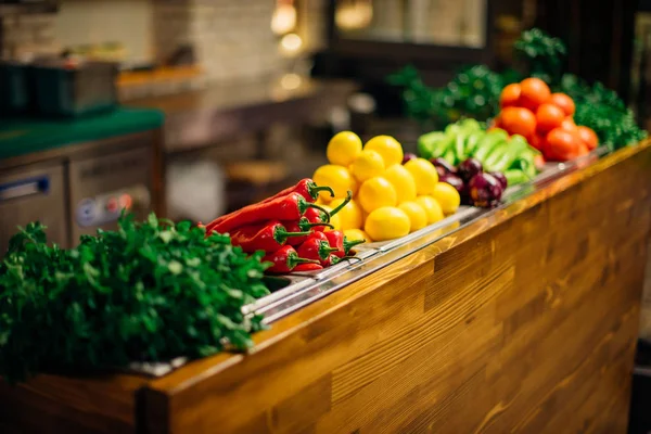 Fresh and colorful Vegetables in the kitchen of restaurant.