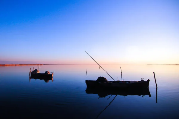 Fishing Boats Sea Colorful Sky Abstract Sunset Landscape Fishing Boats — Stock Photo, Image