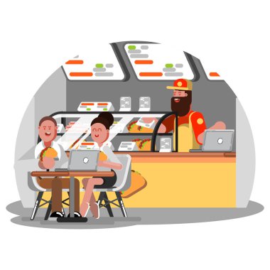 Man and woman eating mexican food clipart