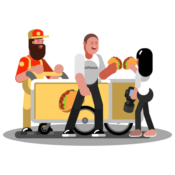 Pareja comiendo comida mexicana — Vector de stock