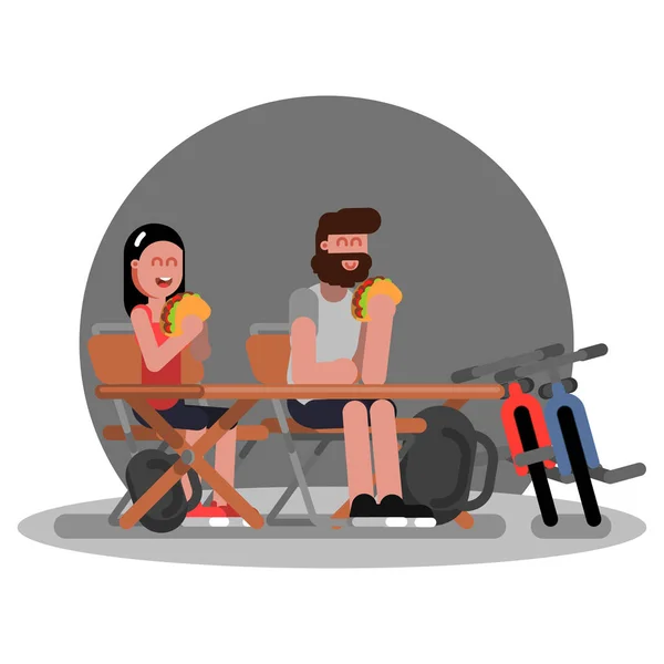 Par på camping med cyklar — Stock vektor