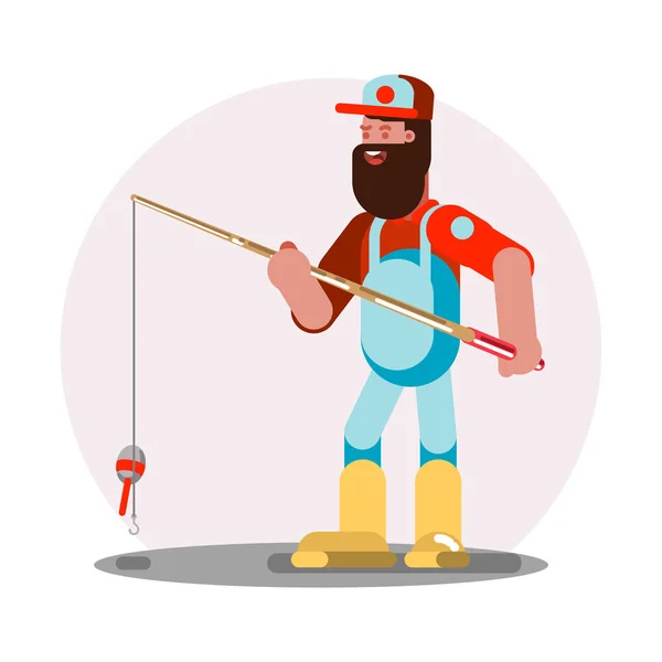 Homem de pé com vara de pesca — Vetor de Stock