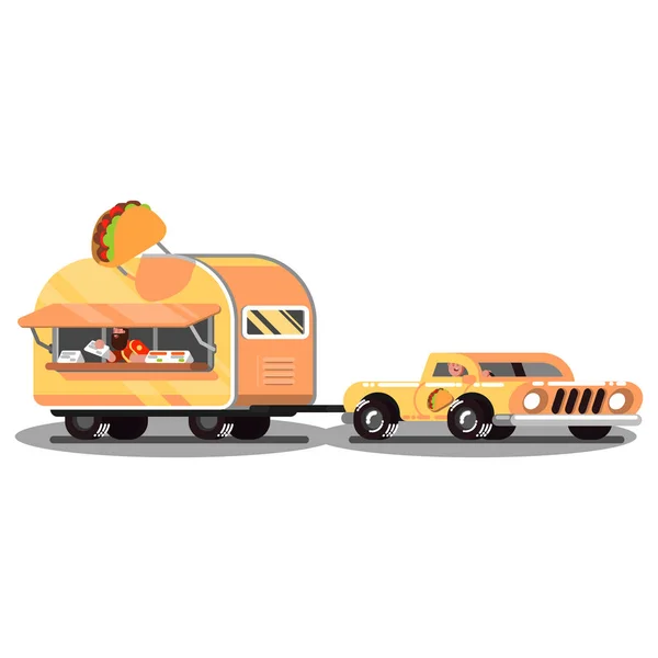 Camion cibo messicano su strada — Vettoriale Stock