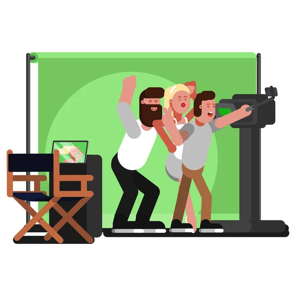 Todo el equipo haciendo selfie — Vector de stock