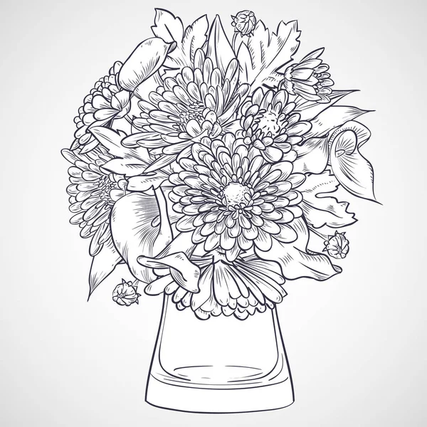 Bouquet de callas et de fleurs de chrysanthème — Image vectorielle