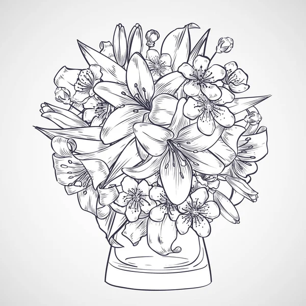 Bouquet de fleurs de lys et de sakura — Image vectorielle