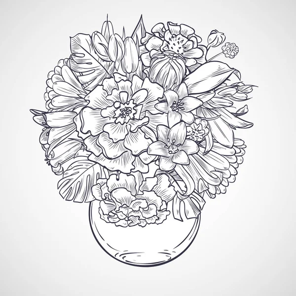 Bouquet di fiori di marygold e BlueBell — Vettoriale Stock
