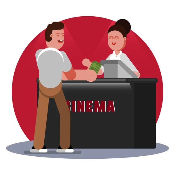 Adam sinema bileti satın alır. — Stok Vektör
