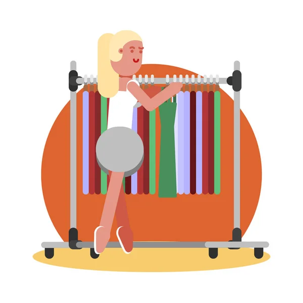 Mujer eligiendo ropa — Vector de stock