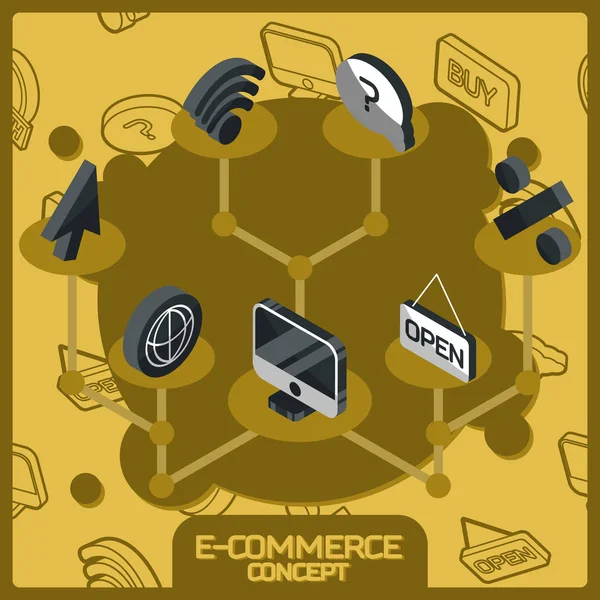 E-commerce concetto di colore icone isometriche — Vettoriale Stock