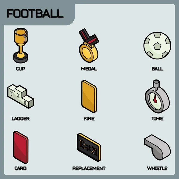 Ποδόσφαιρο χρώμα περιγράμματος ισομετρική εικονίδια — Διανυσματικό Αρχείο