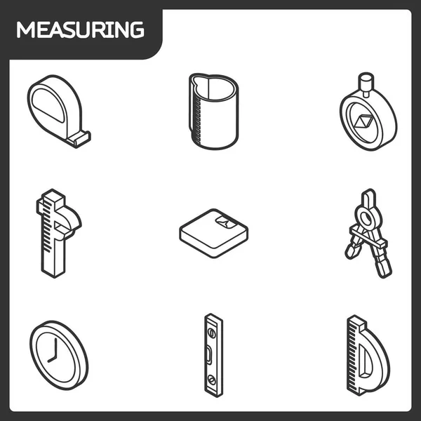 Iconos isométricos del contorno de medición — Vector de stock