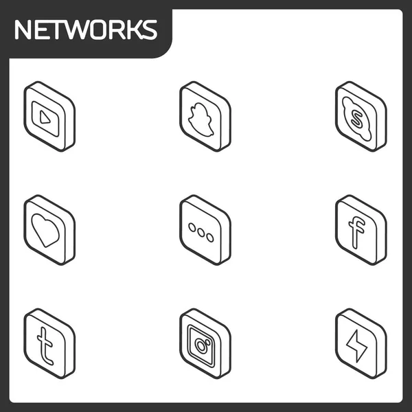 Icone isometriche del profilo del social network — Vettoriale Stock