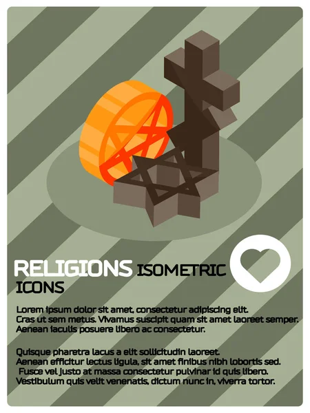 Religioner färg isometrisk affisch — Stock vektor