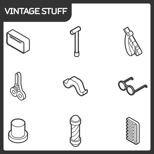 Esquema de cosas vintage iconos isométricos — Vector de stock