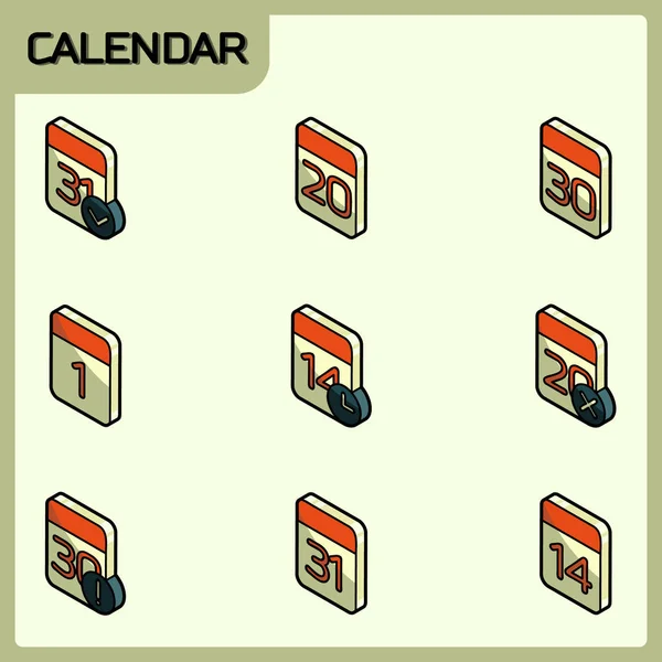 Esquema de color del calendario iconos isométricos — Vector de stock