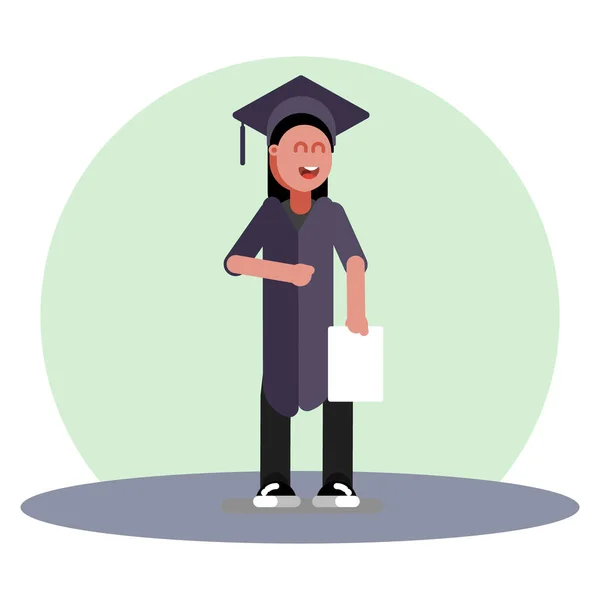 Graduación de chica universitaria con diploma — Vector de stock