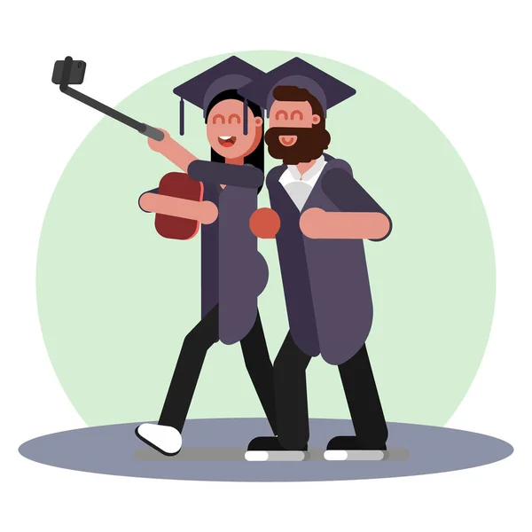 Chica haciendo selfie después de la graduación — Vector de stock