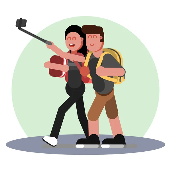 Chica haciendo selfie — Vector de stock