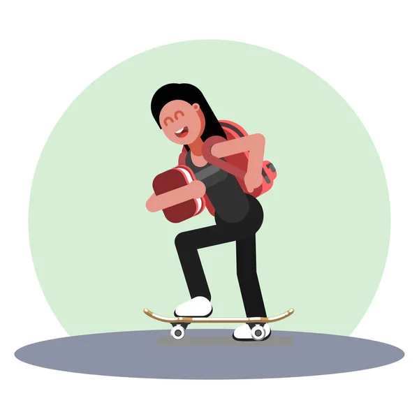 Patinage fille avec sac à dos — Image vectorielle