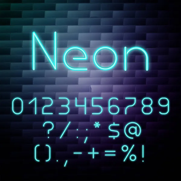 Numéros d'alphabet néon lumineux — Image vectorielle