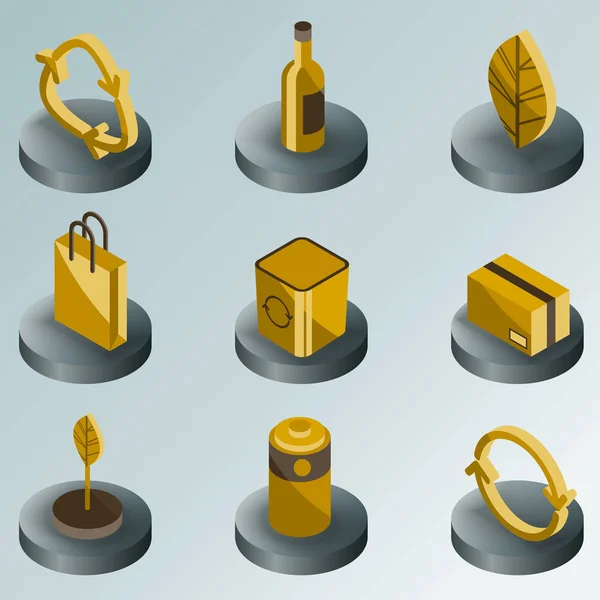 Recycling kleur isometrisch icons — Stockvector