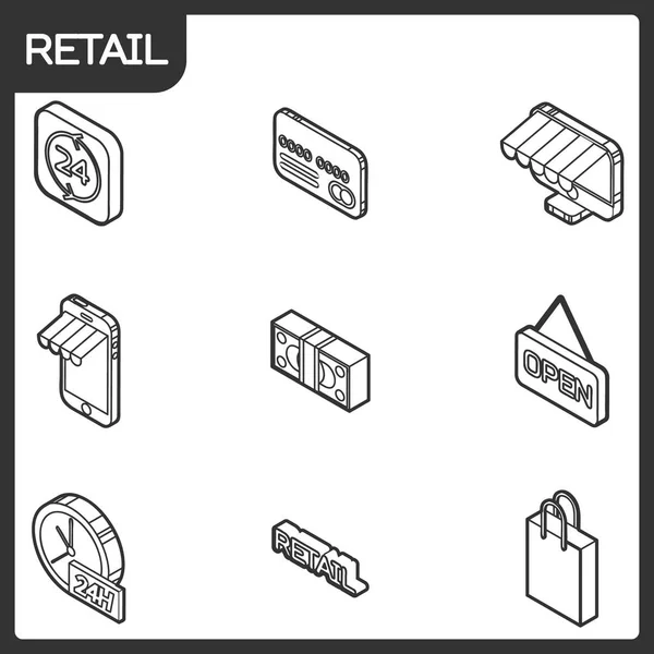 Ícones isométricos de contorno de varejo —  Vetores de Stock