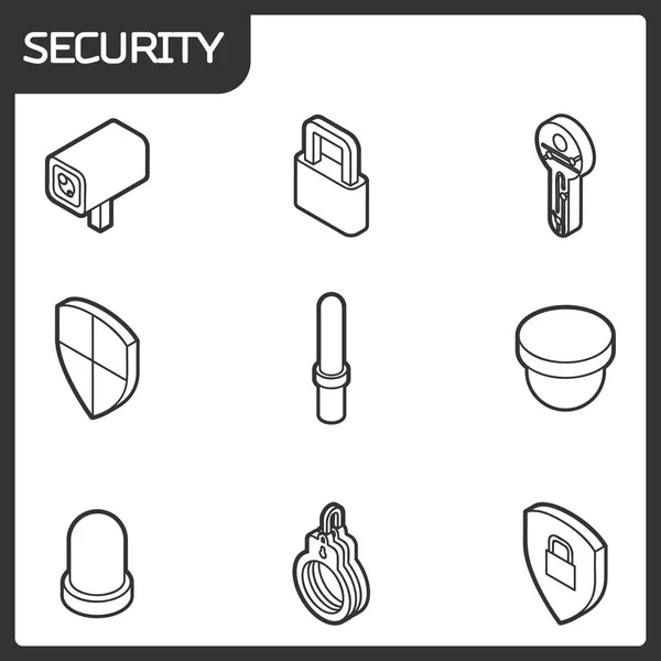Ícones isométricos de contorno de segurança —  Vetores de Stock