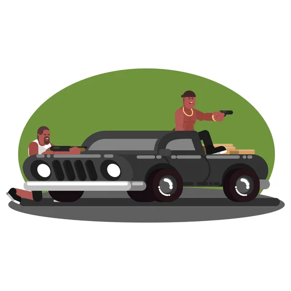 Two mans skirmish on car — Stock Vector