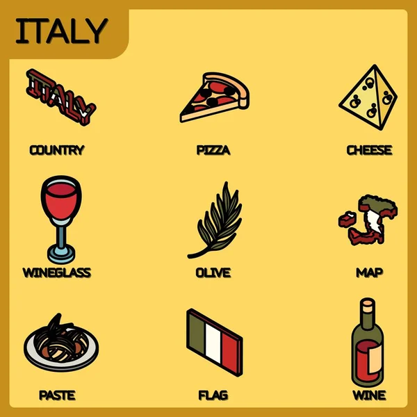 Italia iconos isométricos contorno de color — Vector de stock
