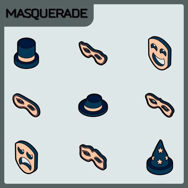 Maskerade Kleur Concept Isometrisch Icons Vectorillustratie Eps — Stockvector