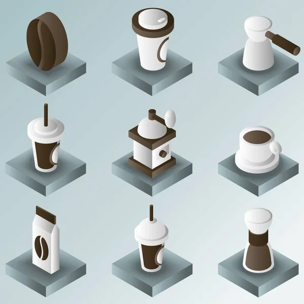 Coffee color gradient isometric icons — Stock Vector