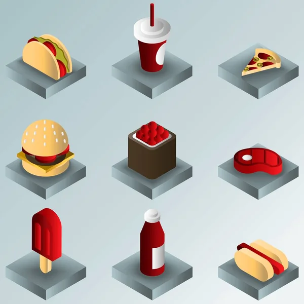 Fast food ícones isométricos gradiente de cor — Vetor de Stock