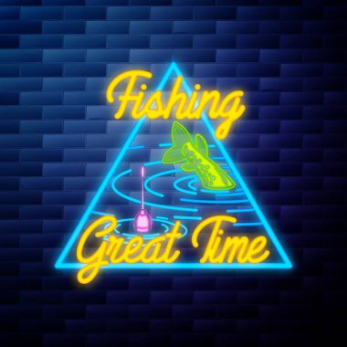 Vintage balıkçılık amblemi parlak neon