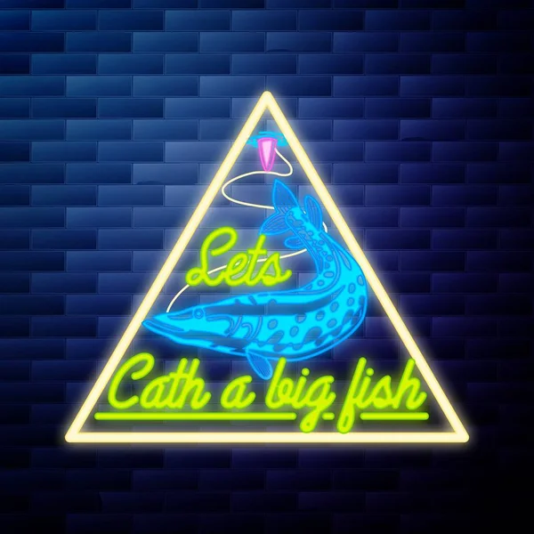 Vintage balıkçılık amblemi parlak neon