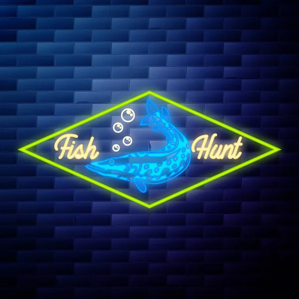 Vintage balıkçılık amblemi parlak neon
