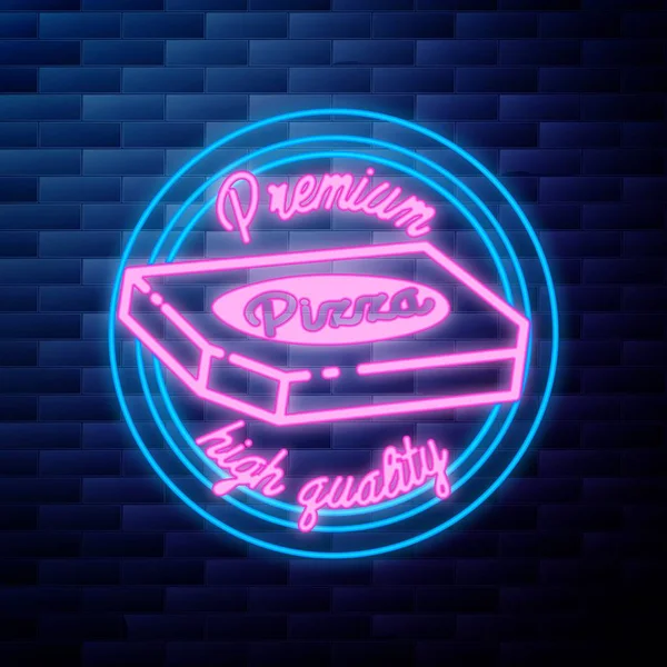 Vintage pizza amblemi parlak neon