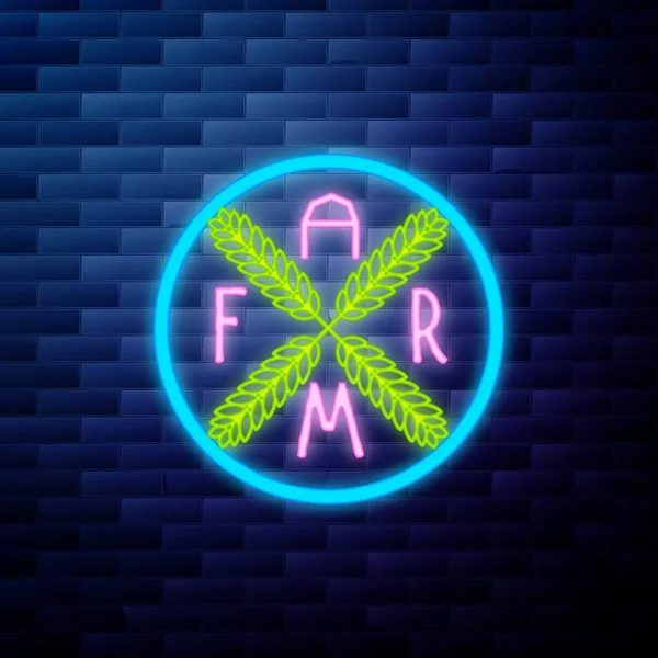 Vintage farm emblem glowing neon — Stock Vector