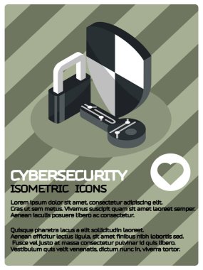 Cybersecurity renk izometrik poster