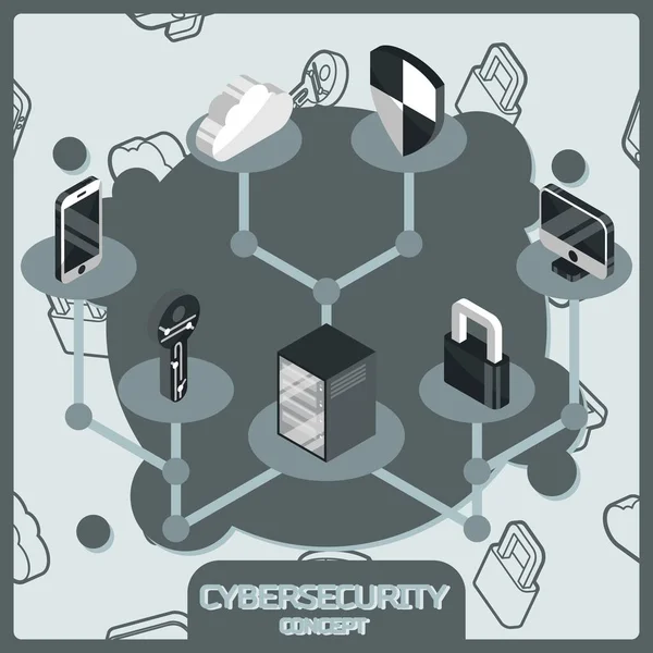 Icone isometriche del concetto di colore Cybersecurity — Vettoriale Stock