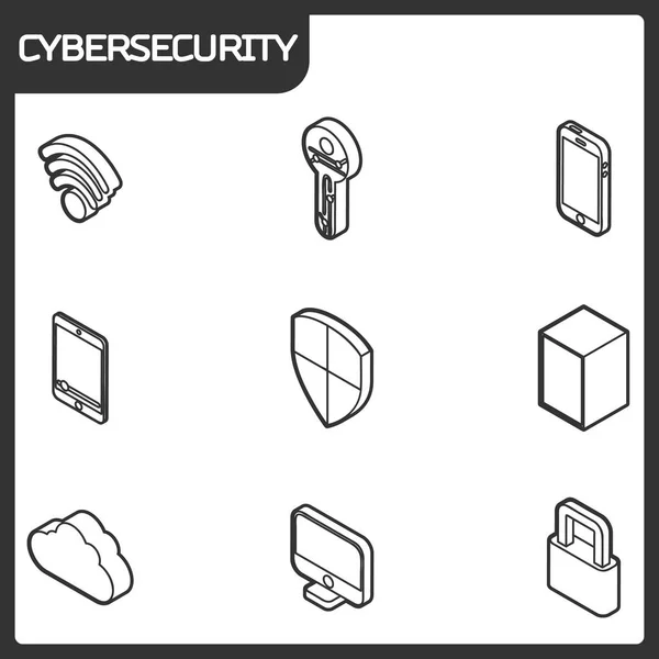 CyberSecurity szerkezeti izometrikus ikonok — Stock Vector