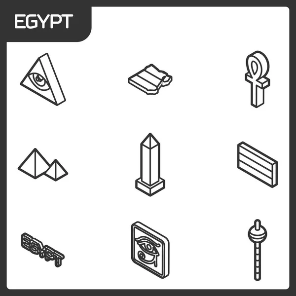 Egitto contorno icone isometriche — Vettoriale Stock