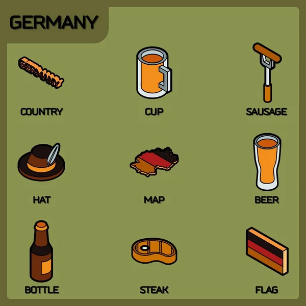 Niemiec kolor konturu ikony izometryczny — Wektor stockowy
