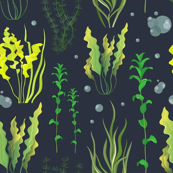 Set of underwater green sea seaweeds pattern — Stock Vector